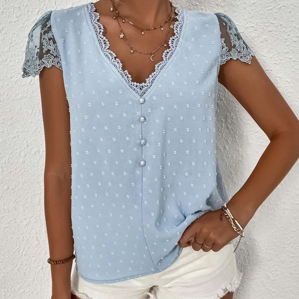 Boho Swiss Dot Floral Lace Blouse - Picture 10 of 13